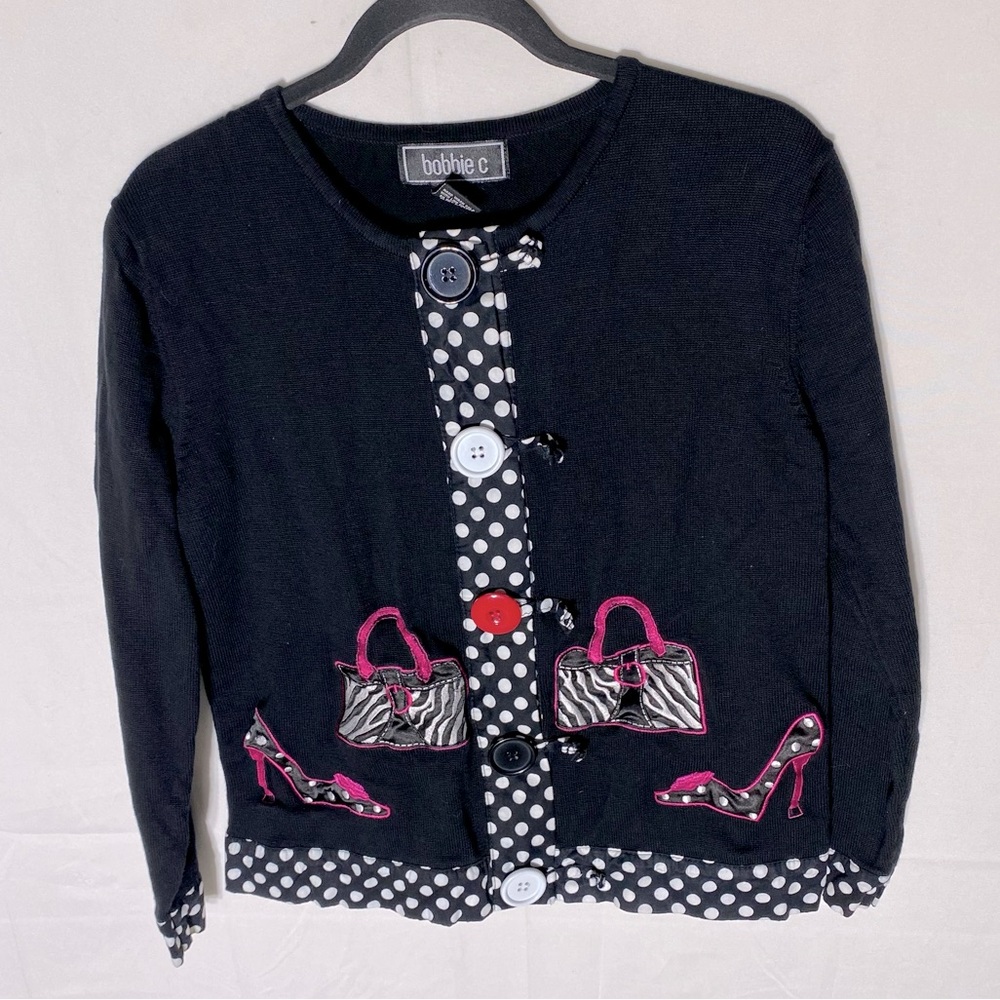 Vintage Bobbie C. Black Pink Cotton Knit Button Front Cardigan W Shoes & Bags S